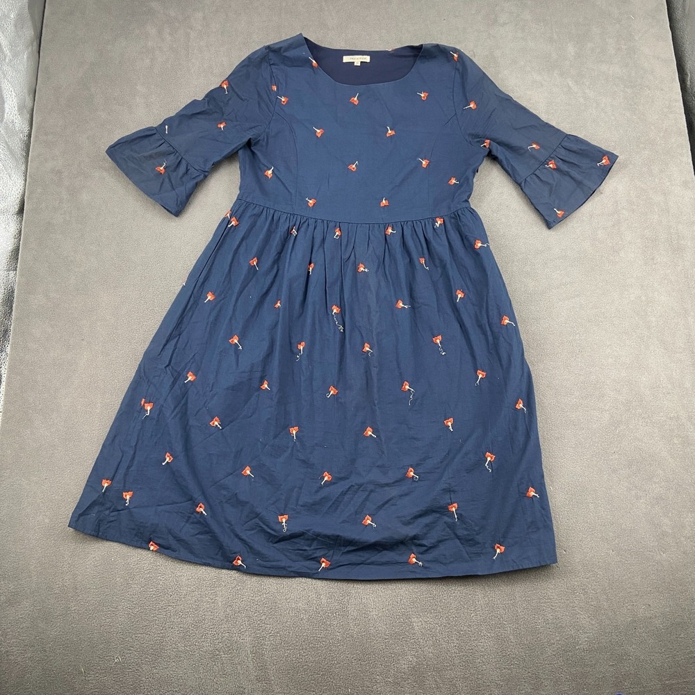 Tea‎ N Rose Fit & Flare Dress Womens Medium Blue Embroidered Pleated Round Neck